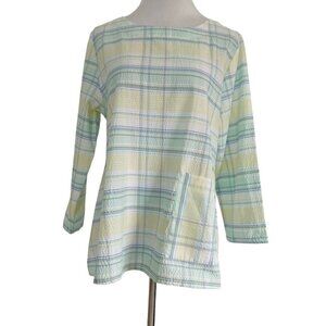 Shana Size Medium  Top Blouse Plaid Boho Lagenlook